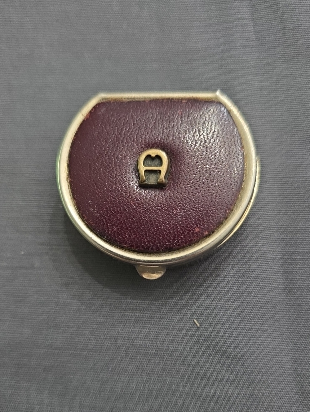 Vintage ETIENNE AIGNER Round Burgundy Leather Pill Box